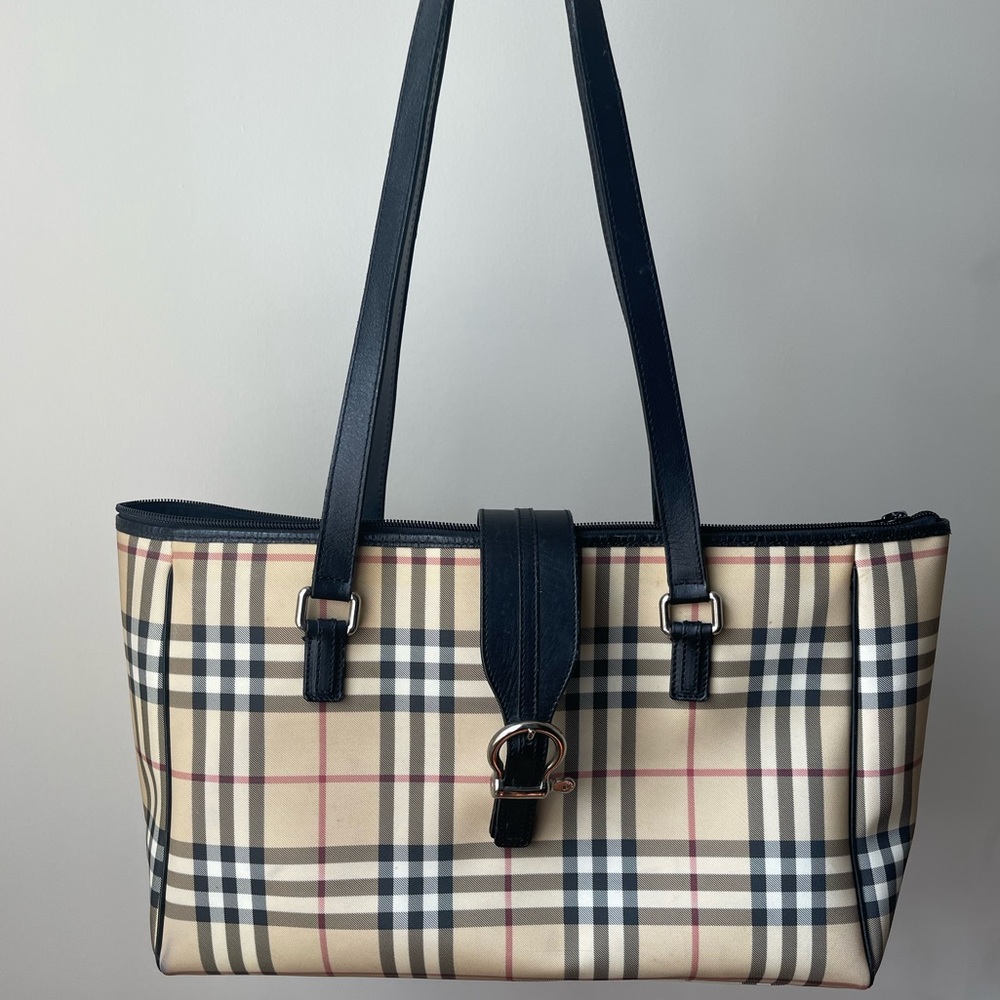 Burberry Buckle House Check Coated Canvas Tote